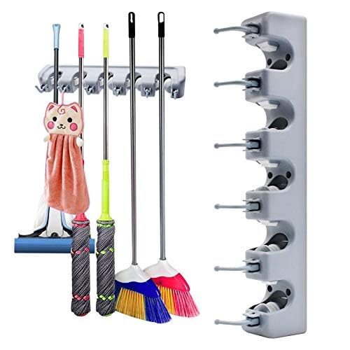 Wall Mounted Mop and Broom Holder Organizer – Heavy Duty Storage Rack with Hooks for Kitchen, Bathroom, Garage, and Garden Cleaning Tools