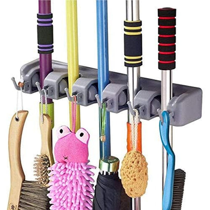 Wall Mounted Mop and Broom Holder Organizer – Heavy Duty Storage Rack with Hooks for Kitchen, Bathroom, Garage, and Garden Cleaning Tools