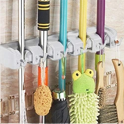 Wall Mounted Mop and Broom Holder Organizer – Heavy Duty Storage Rack with Hooks for Kitchen, Bathroom, Garage, and Garden Cleaning Tools