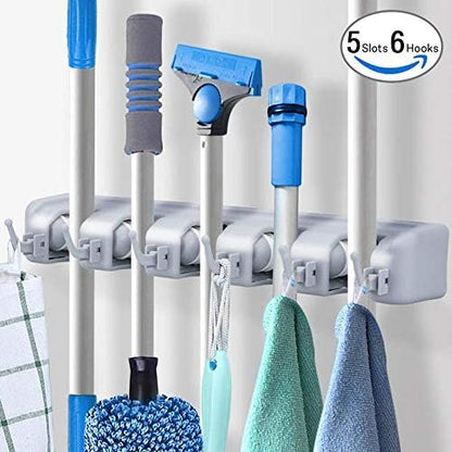 Wall Mounted Mop and Broom Holder Organizer – Heavy Duty Storage Rack with Hooks for Kitchen, Bathroom, Garage, and Garden Cleaning Tools