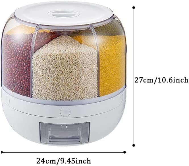 360° Rotating Dry Food Dispenser White 6-Grid 12  Lbs Round Cereal Dispenser