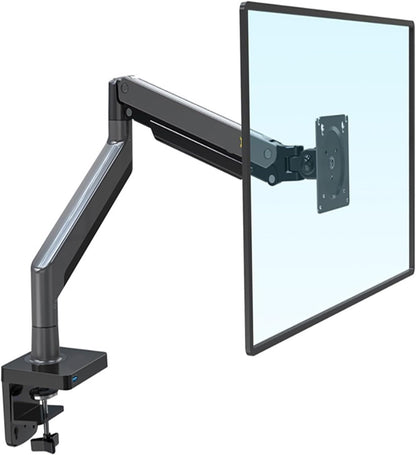 Single Gas Spring LCD Monitor Arm Desk Mount, VESA Bracket for 10"-30" Screens – 90° Tilt Up, 85° Tilt Down, 180° Swivel, 360° Rotation