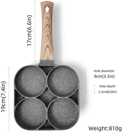 Non-Stick 4 Hole Frying Pan – Multi-Section Pancake & Fried Egg Pan for Breakfast, Omelet, and Burger Cooking (Gas Stove Compatible)