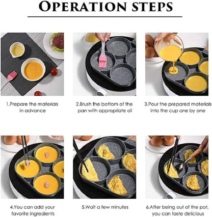 Non-Stick 4 Hole Frying Pan – Multi-Section Pancake & Fried Egg Pan for Breakfast, Omelet, and Burger Cooking (Gas Stove Compatible)