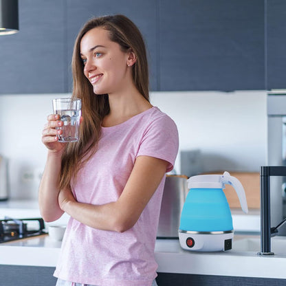 Portable Foldable Electric Kettle for Travel – Food Grade Silicone Water Boiler with Detachable Power Cord, Fast Boil, Compact Design for Camping, Hiking & Home Use