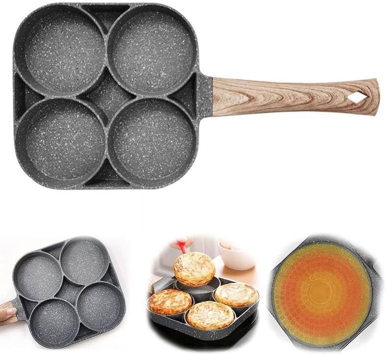 Non-Stick 4 Hole Frying Pan – Multi-Section Pancake & Fried Egg Pan for Breakfast, Omelet, and Burger Cooking (Gas Stove Compatible)