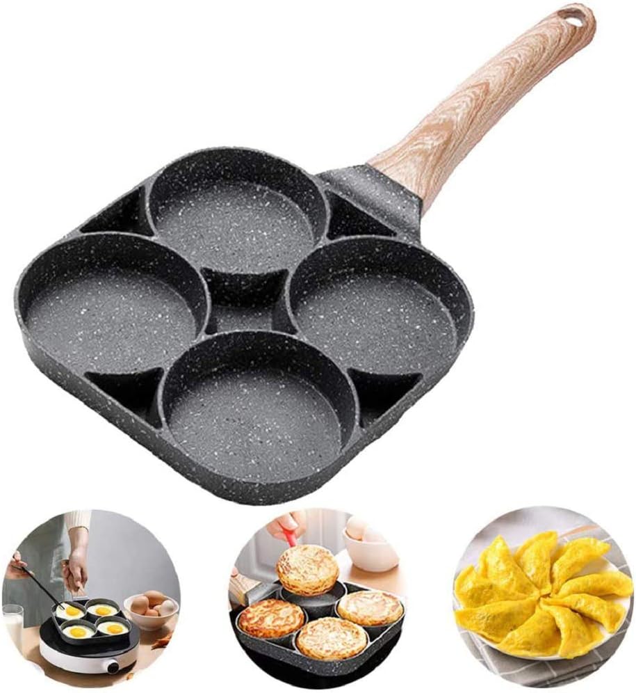 Non-Stick 4 Hole Frying Pan – Multi-Section Pancake & Fried Egg Pan for Breakfast, Omelet, and Burger Cooking (Gas Stove Compatible)