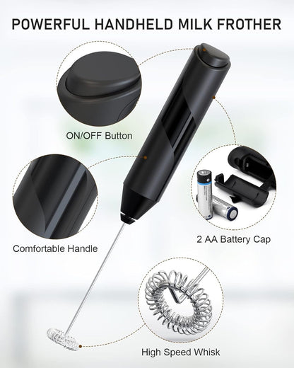 Milk Frother, Handheld Electric Egg Whisk USB Rechargeable Foam Maker with Stainless Steel Whisks & 3 Speed Adjustable Egg Beater Mini Blender Drink Mixer Milk Frother for Coffee Chocolate Egg Mix