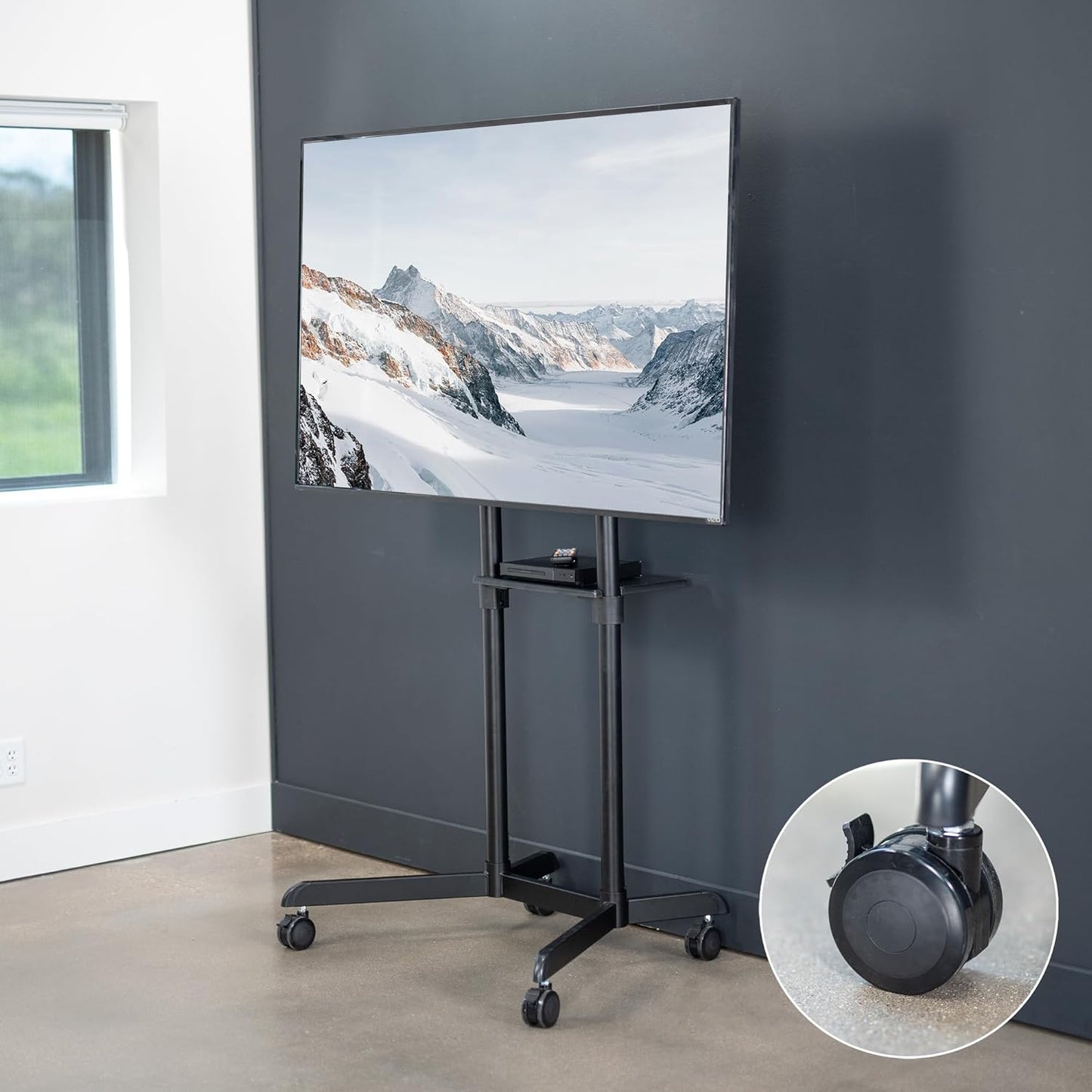 Mobile TV Cart with Wheels for 32–65 Inch LED, LCD & Plasma TVs | Height Adjustable Rolling TV Stand with Shelf Tray | Heavy-Duty Floor Stand, Max VESA 600x400mm