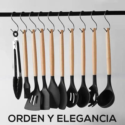 19-Piece Silicone Kitchen Utensil Set  with Stainless Steel Knives, Cutting  Board & Heat-Resistant Wooden  Handle Tools