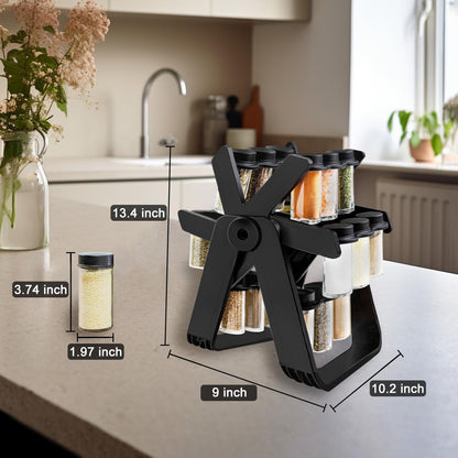 Rotating Spice Rack with 18 Jars and Kitchen Labels – Spinning Spice Rack Jar Organizer for Easy Access, Space-Saving, and Neat Storage,  Perfect for Kitchen Counters