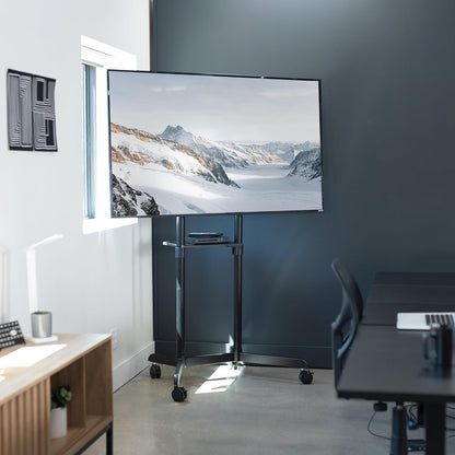 Mobile TV Cart with Wheels for 32–65 Inch LED, LCD & Plasma TVs | Height Adjustable Rolling TV Stand with Shelf Tray | Heavy-Duty Floor Stand, Max VESA 600x400mm