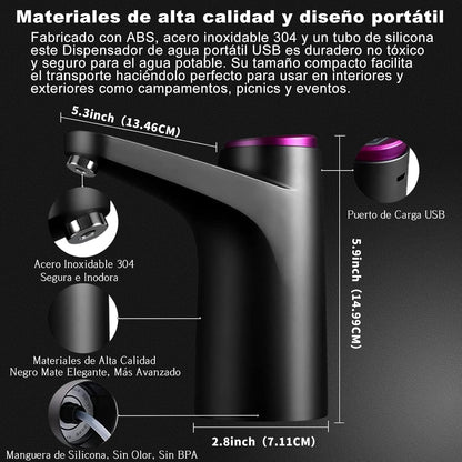 Rechargeable Electric Water Dispenser Pump – Portable USB Charging Automatic Water Bottle Pump with One-Touch Switch & Auto Shut-Off (Black)