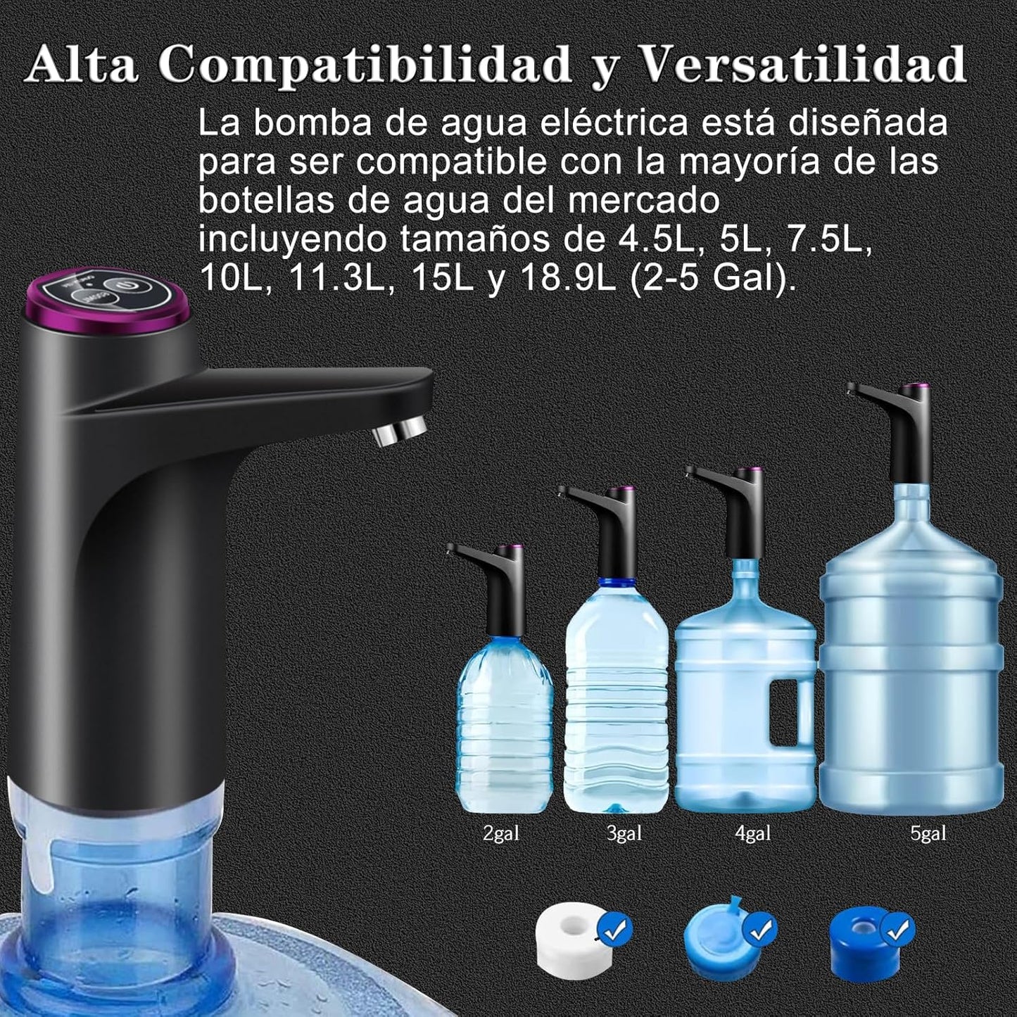 Rechargeable Electric Water Dispenser Pump – Portable USB Charging Automatic Water Bottle Pump with One-Touch Switch & Auto Shut-Off (Black)