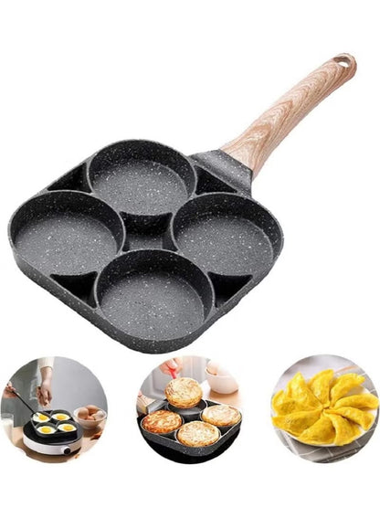 Non-Stick 4 Hole Frying Pan – Multi-Section Pancake & Fried Egg Pan for Breakfast, Omelet, and Burger Cooking (Gas Stove Compatible)
