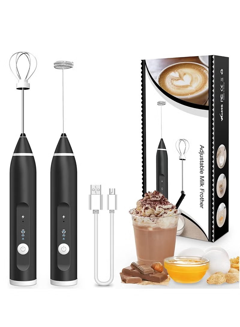 Milk Frother, Handheld Electric Egg Whisk USB Rechargeable Foam Maker with Stainless Steel Whisks & 3 Speed Adjustable Egg Beater Mini Blender Drink Mixer Milk Frother for Coffee Chocolate Egg Mix