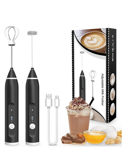 Milk Frother, Handheld Electric Egg Whisk USB Rechargeable Foam Maker with Stainless Steel Whisks & 3 Speed Adjustable Egg Beater Mini Blender Drink Mixer Milk Frother for Coffee Chocolate Egg Mix
