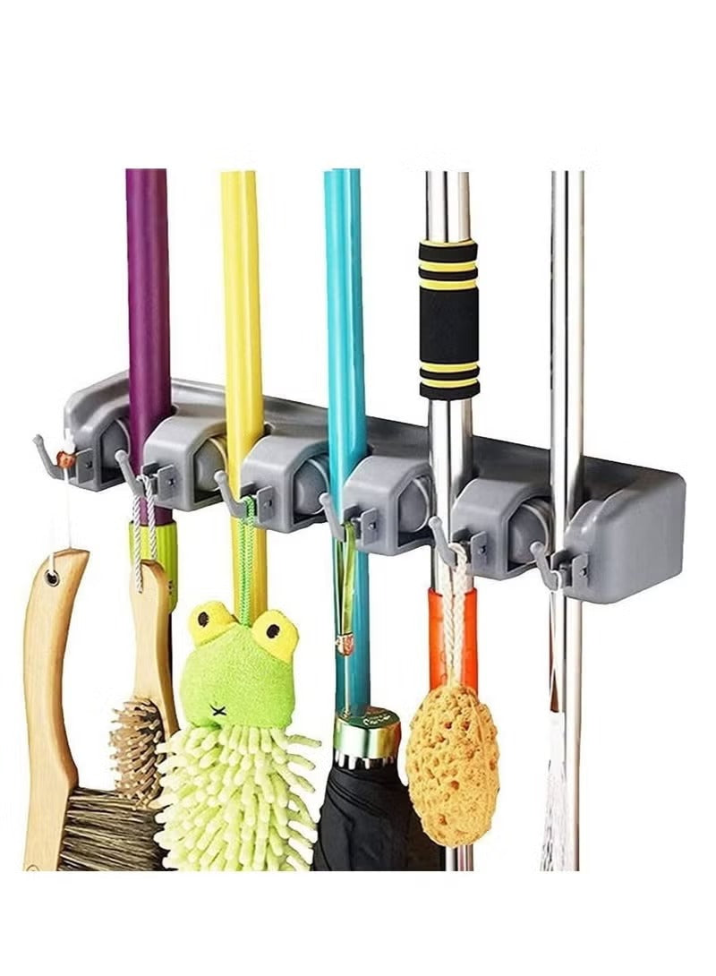 Wall Mounted Mop and Broom Holder Organizer – Heavy Duty Storage Rack with Hooks for Kitchen, Bathroom, Garage, and Garden Cleaning Tools